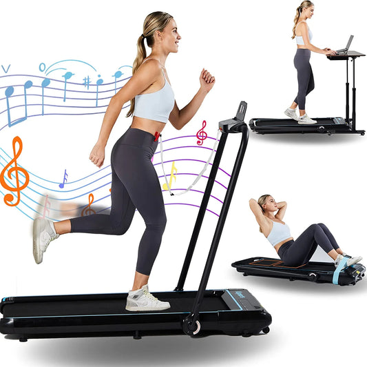 Foldable Home Treadmill, 2.5HP under Desk Walking Pad, Black/Blue